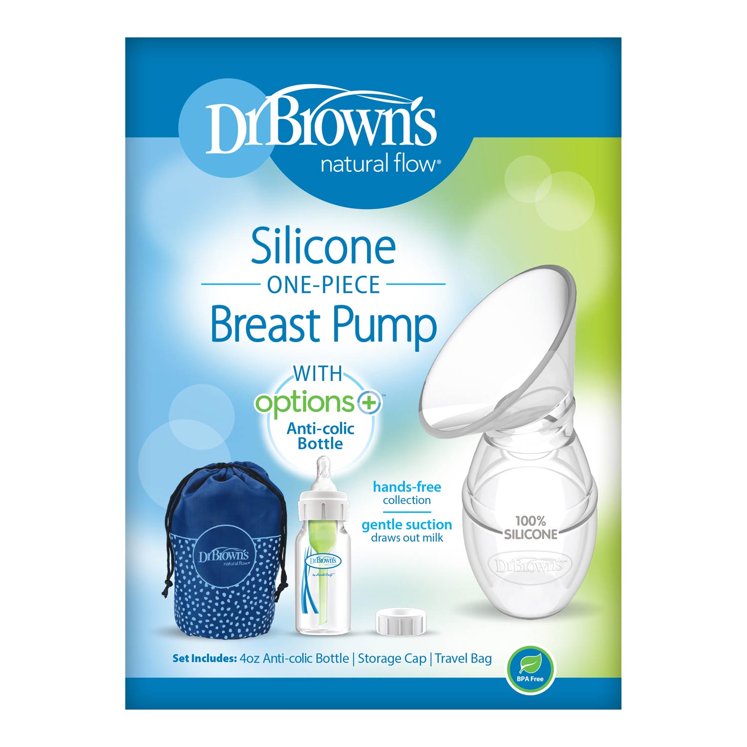 Dr. Brown's Silicone Breast Pump Breast Milk Catcher with Options+ Anti-Colic Baby Bottle & Travel Bag - Image 2