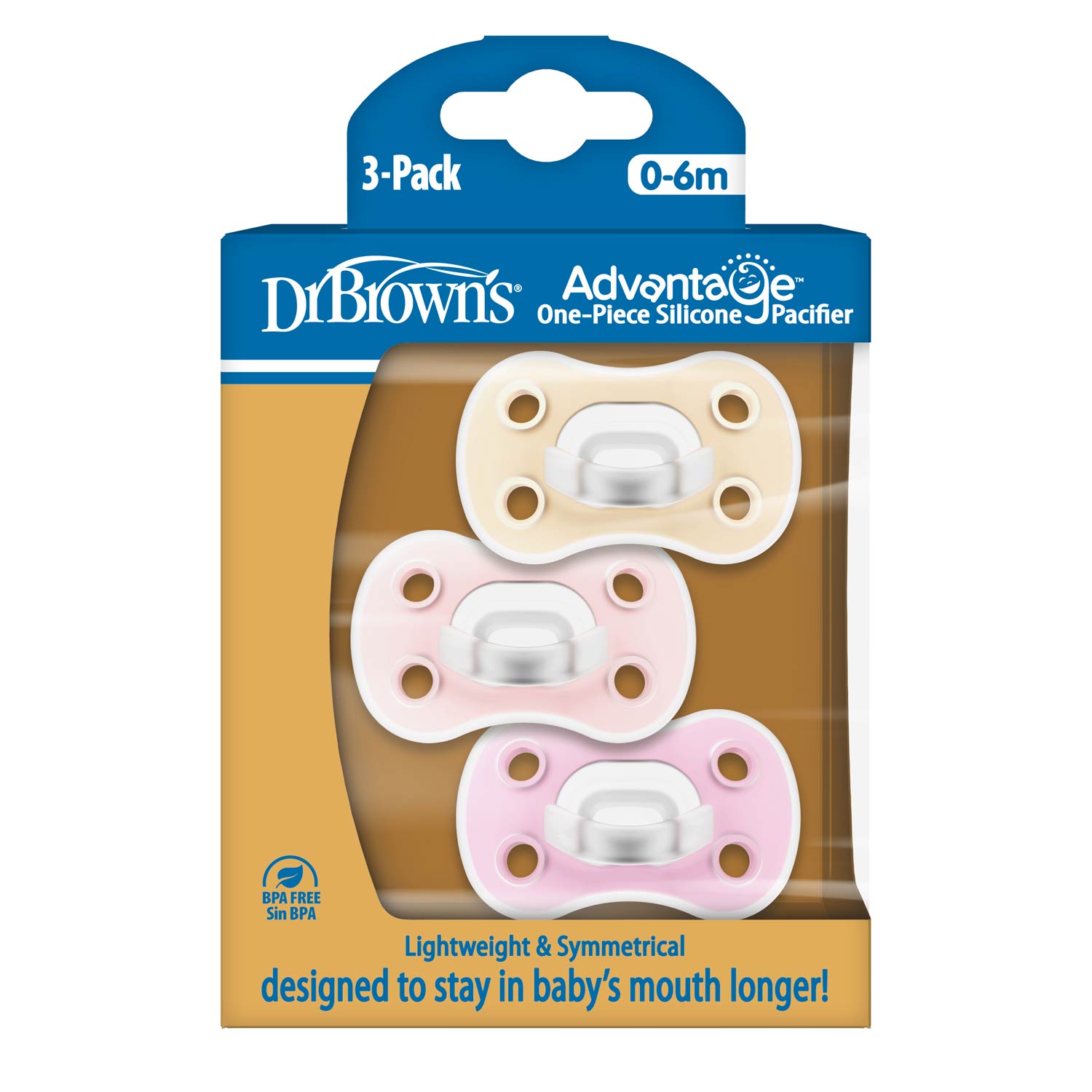 Dr. Brown's® Advantage™ One-Piece Silicone Pacifier. Ages 0-6 months – 3-Pack - Image 2