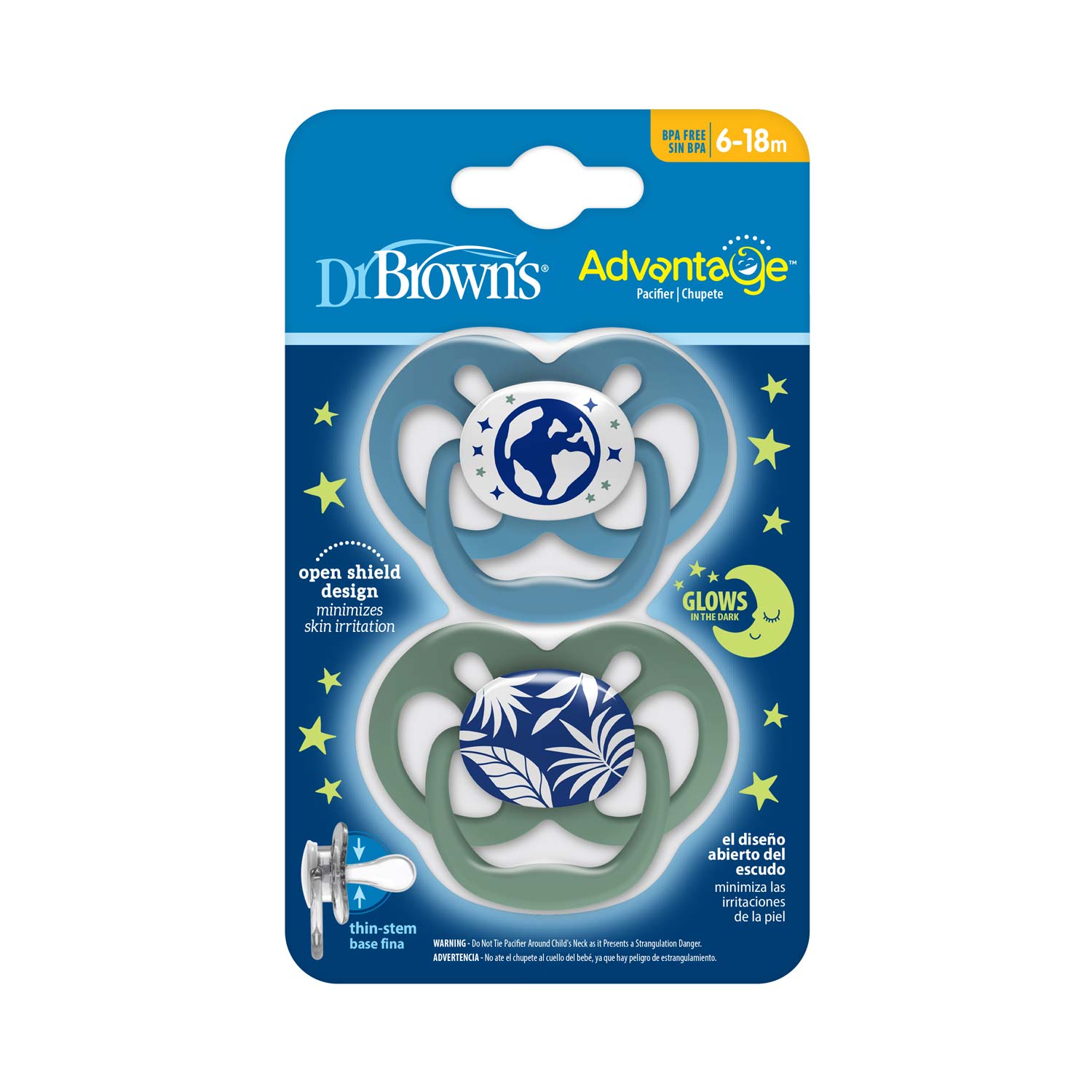 Dr. Brown's™ Advantage™ Glow-in-the-Dark Pacifiers. Ages 6-18 months. 2 Count - Image 2