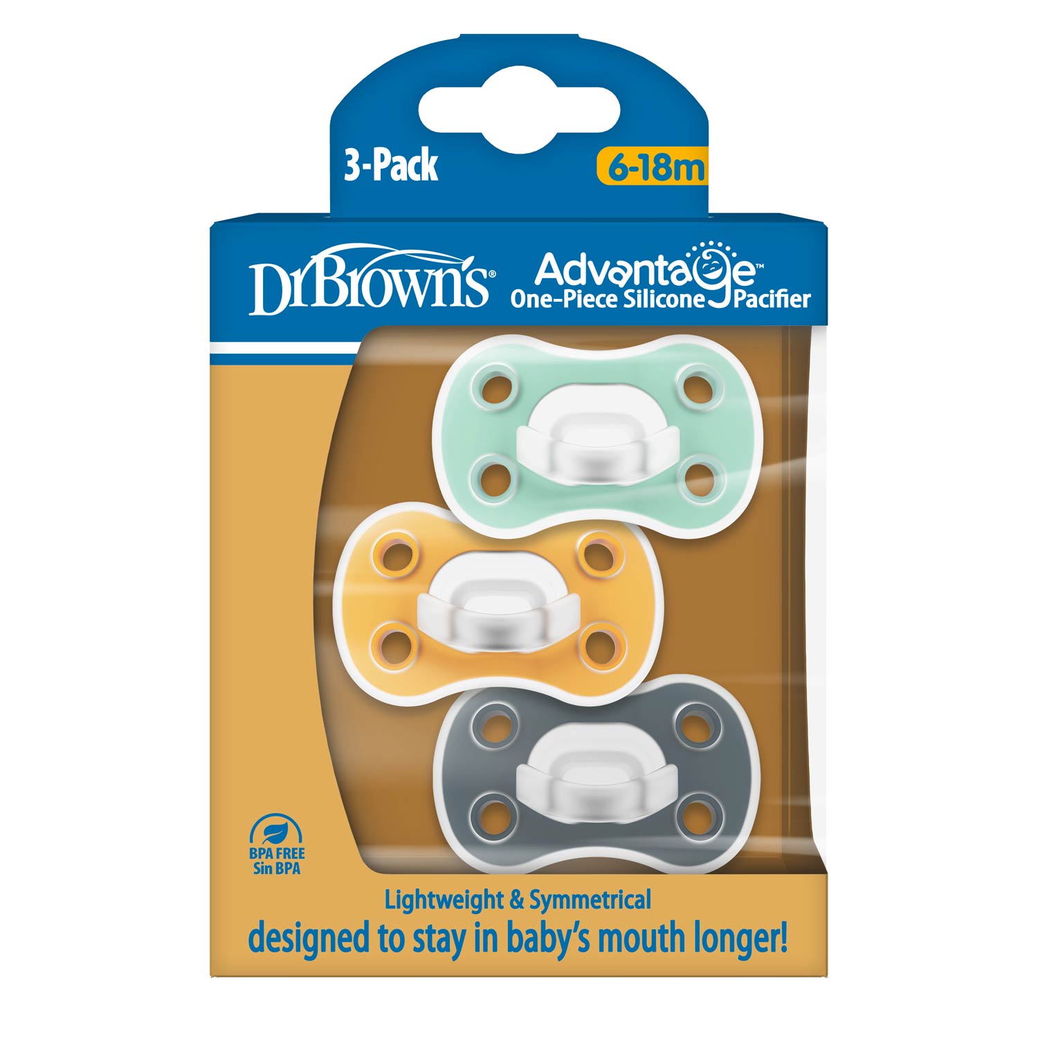 Dr. Brown's® Advantage™ One-Piece Silicone Pacifier. Ages 6-18 months – 3-Pack - Image 2