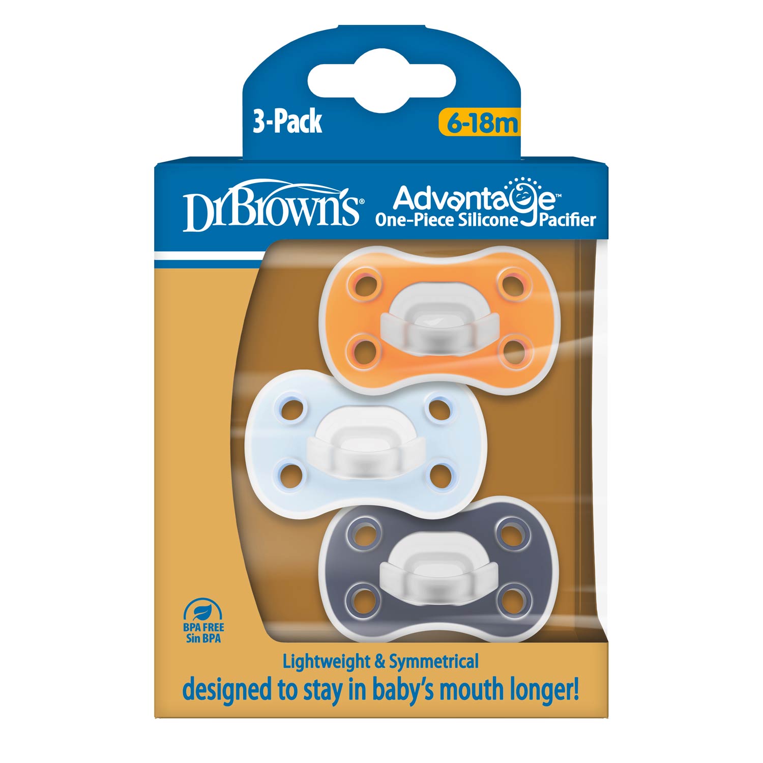 Dr. Brown's® Advantage™ One-Piece Silicone Pacifier. Ages 6-18 months – 3-Pack - Image 2