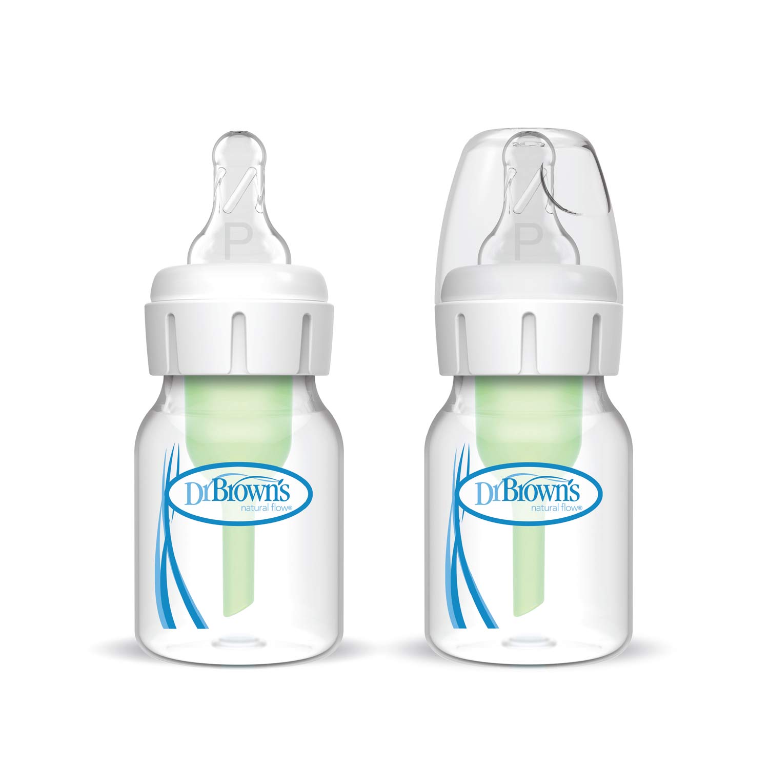 Dr. Brown's Natural Flow Anti-Colic Narrow Baby Bottle. 2oz/60mL with Preemie Flow™ Nipple. 2-Pack