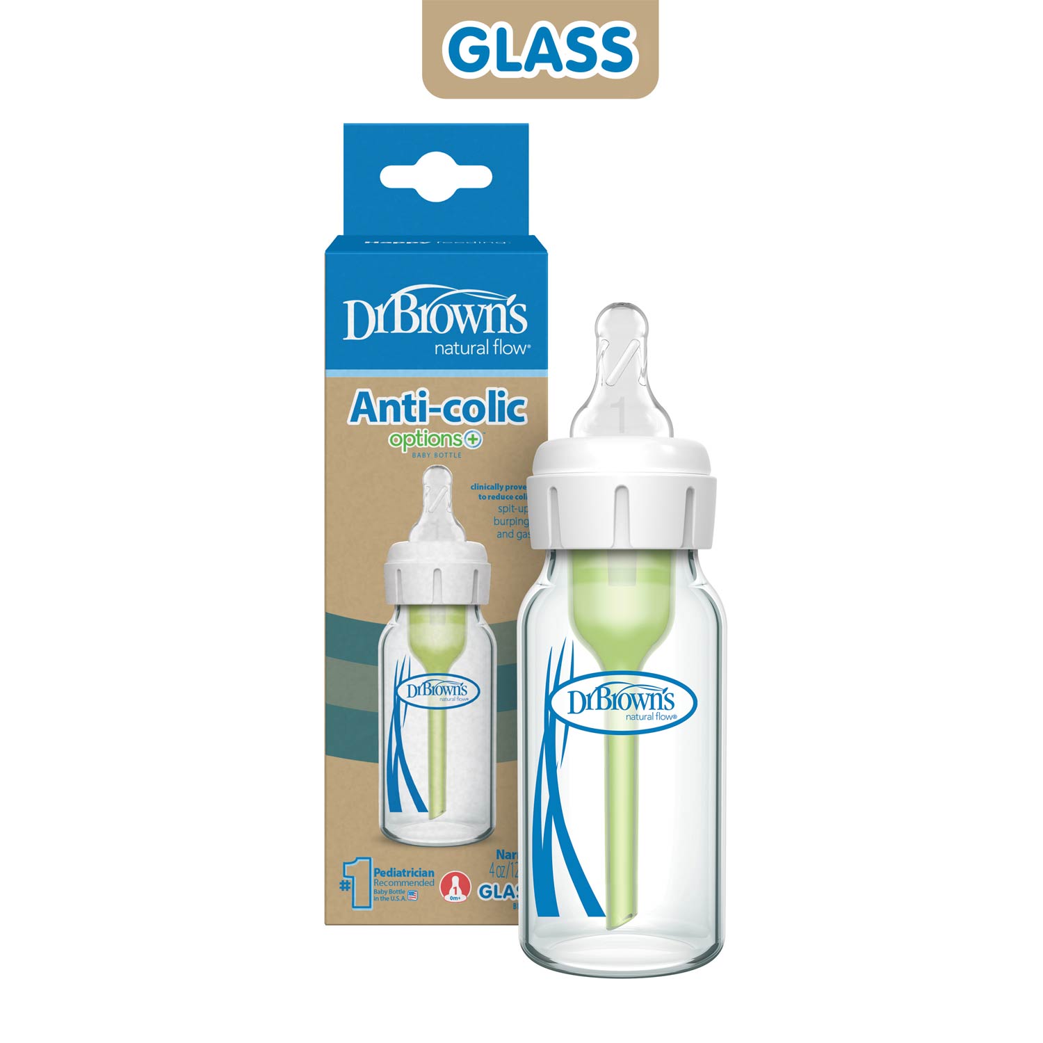 Dr. Brown's Natural Flow Anti-Colic Options+ Narrow Glass Baby Bottle. with Level 1 Slow Flow Nipple - Image 3