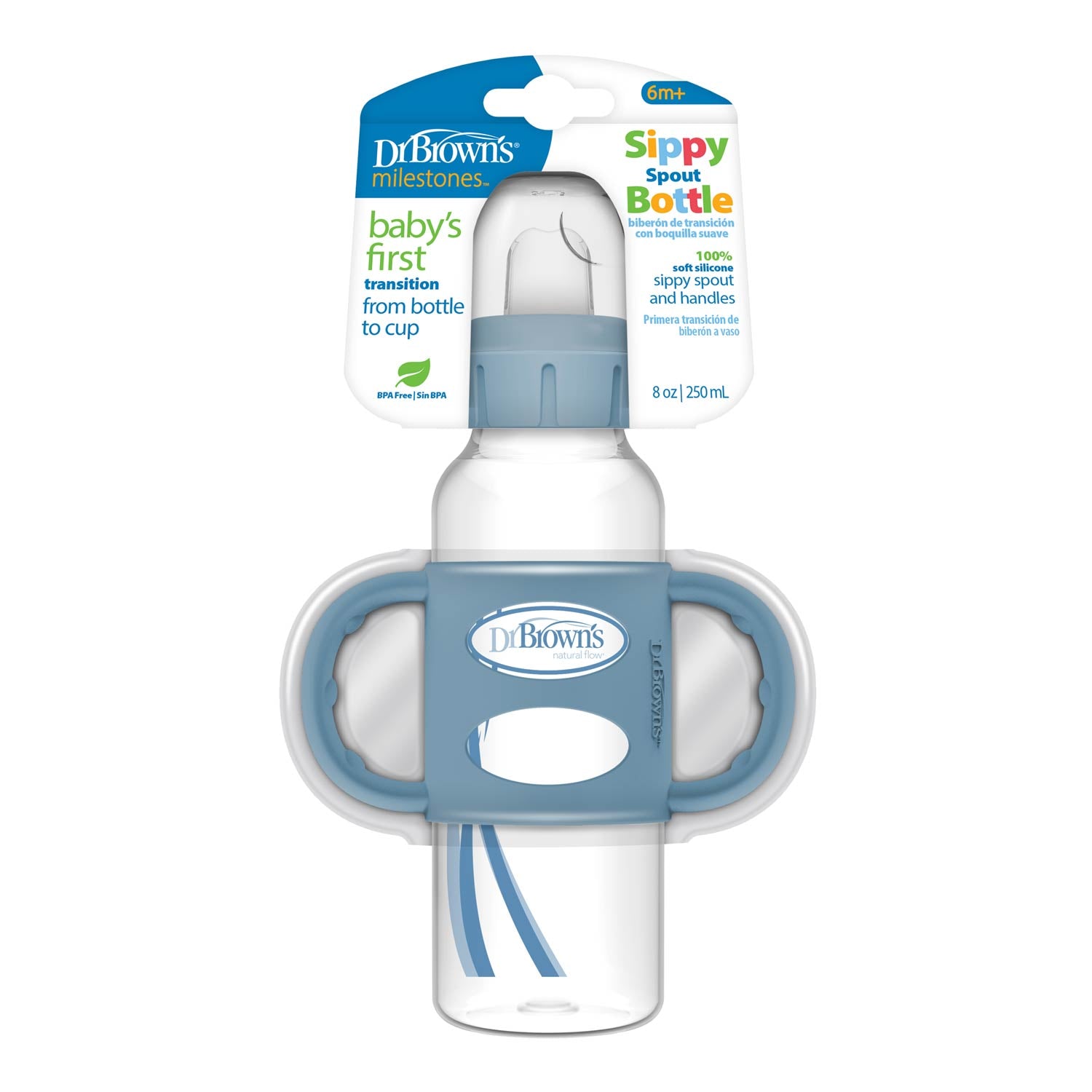 Dr. Brown's Milestones Narrow Sippy Spout Bottle with Silicone Handles. 8 oz/250 mL - Image 2