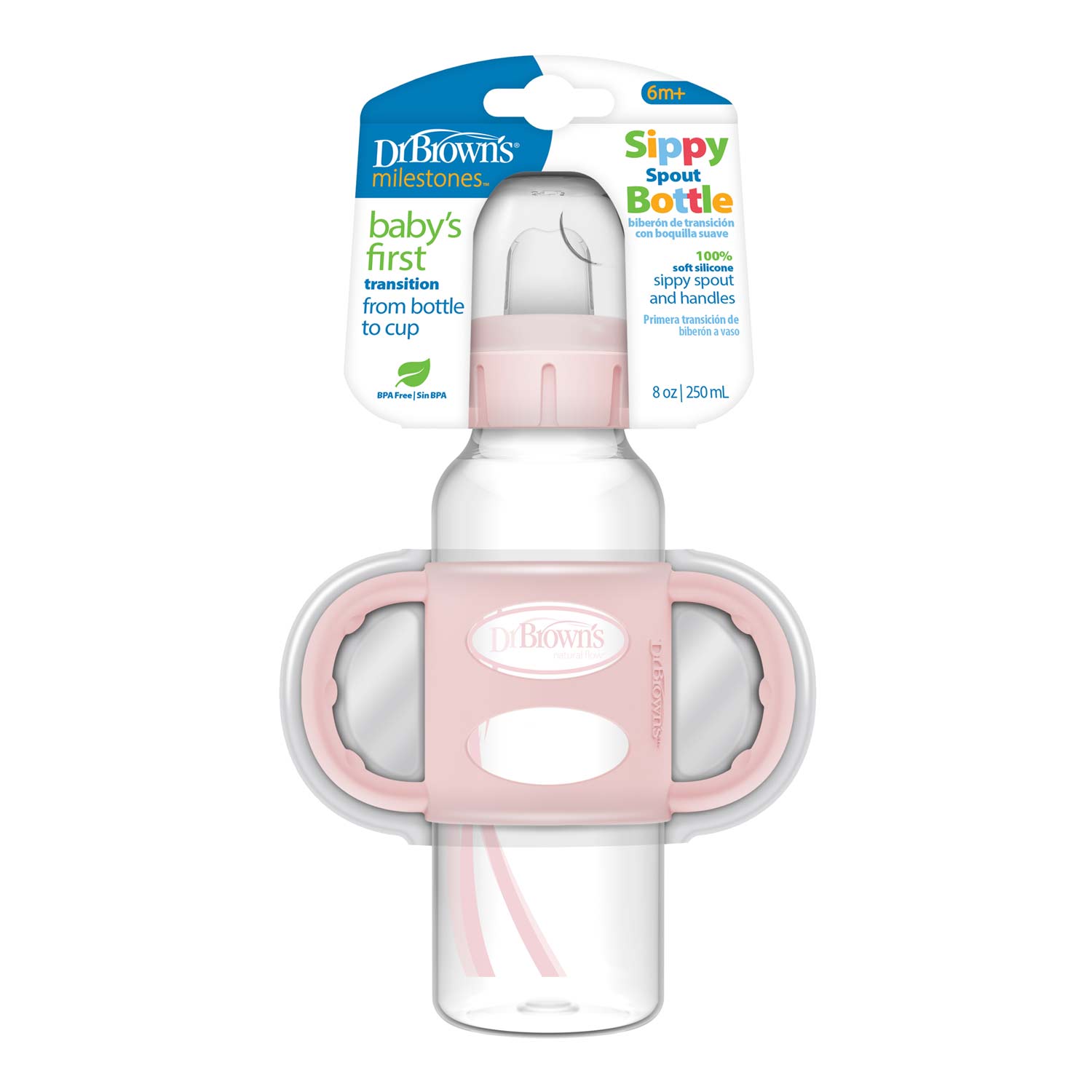 Dr. Brown's Milestones Narrow Sippy Spout Bottle with Silicone Handles. 8 oz/250 mL - Image 2