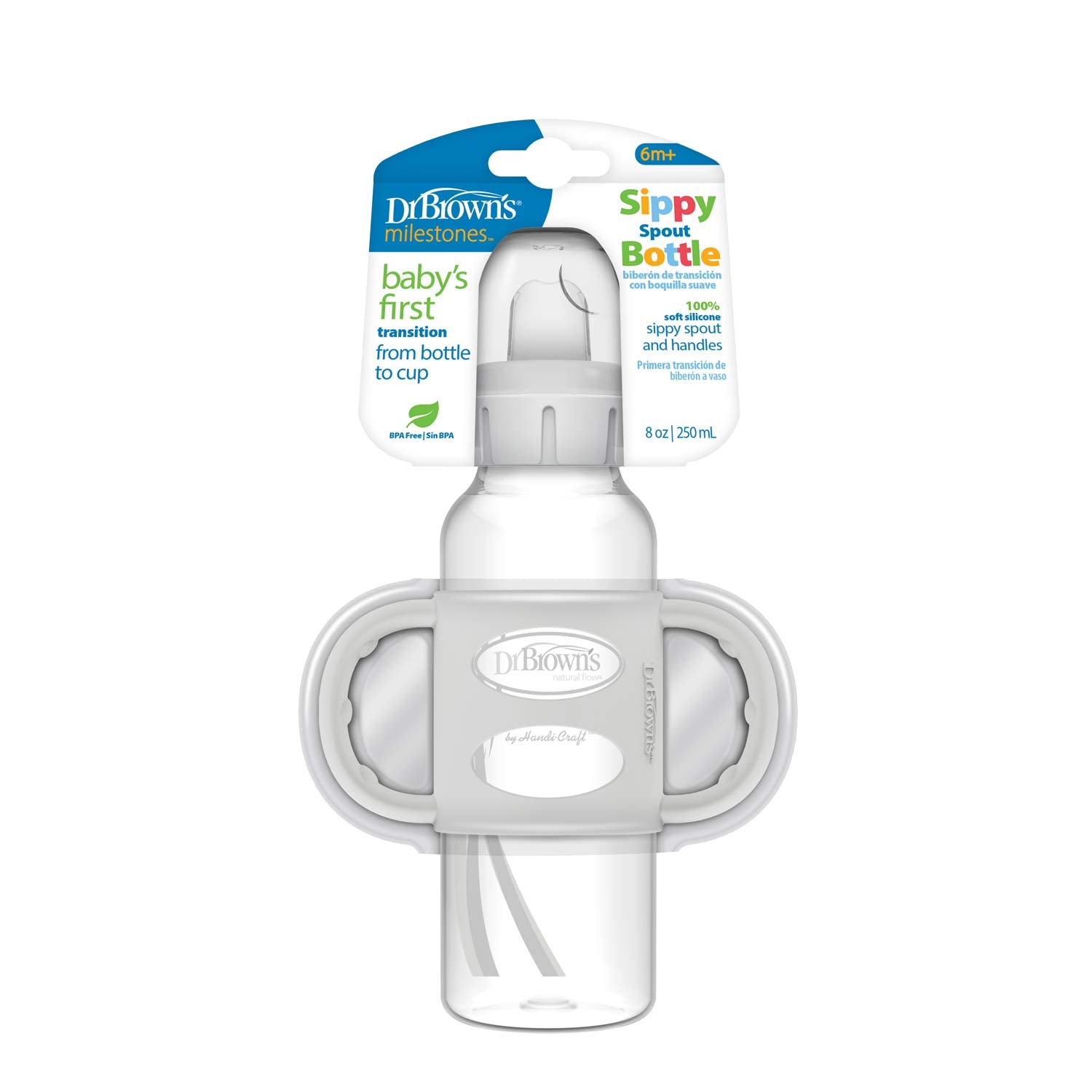 Dr. Brown's Milestones Narrow Sippy Spout Bottle with Silicone Handles. 8 oz/250 mL - Image 2