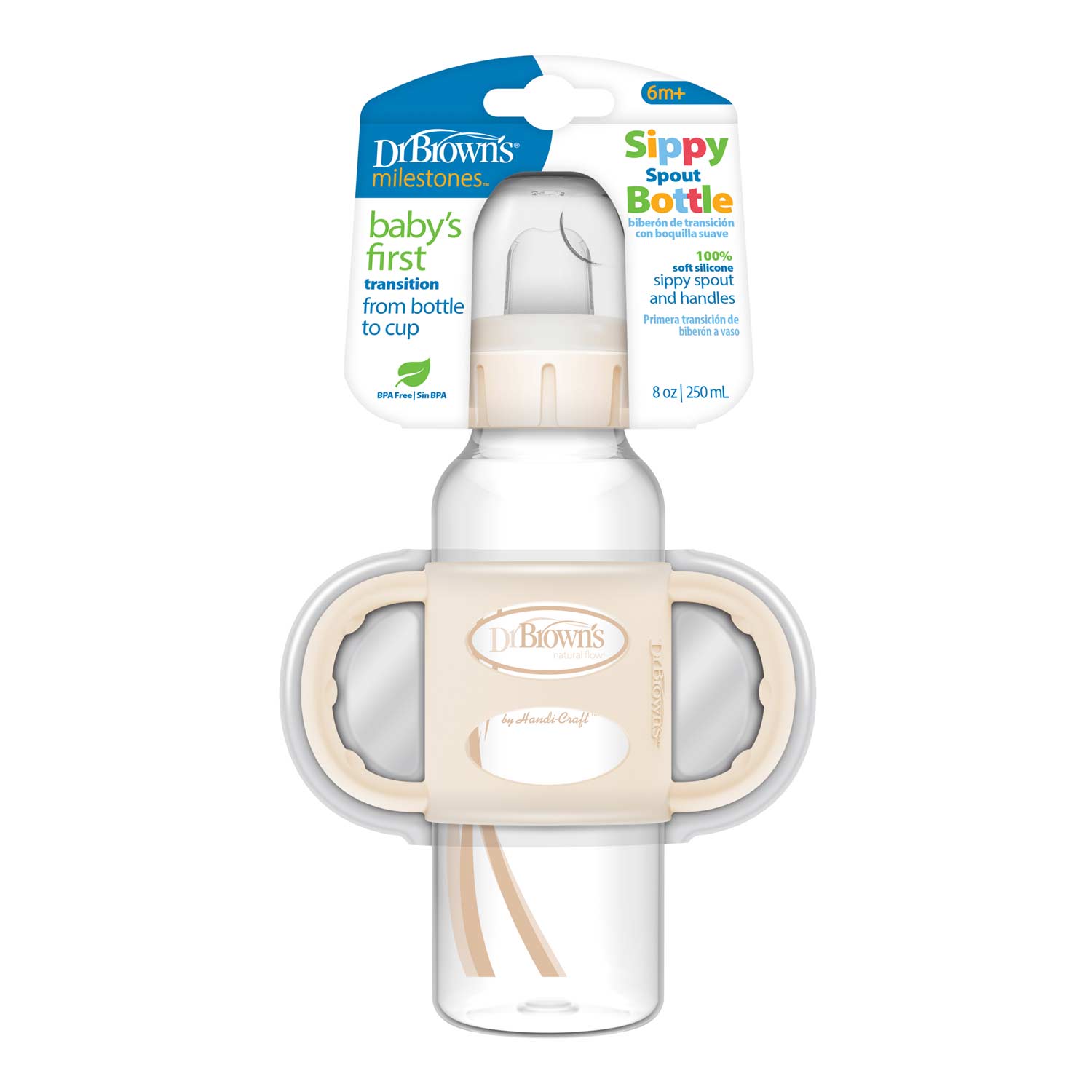 Dr. Brown's Milestones Narrow Sippy Spout Bottle with Silicone Handles. 8 oz/250 mL - Image 2