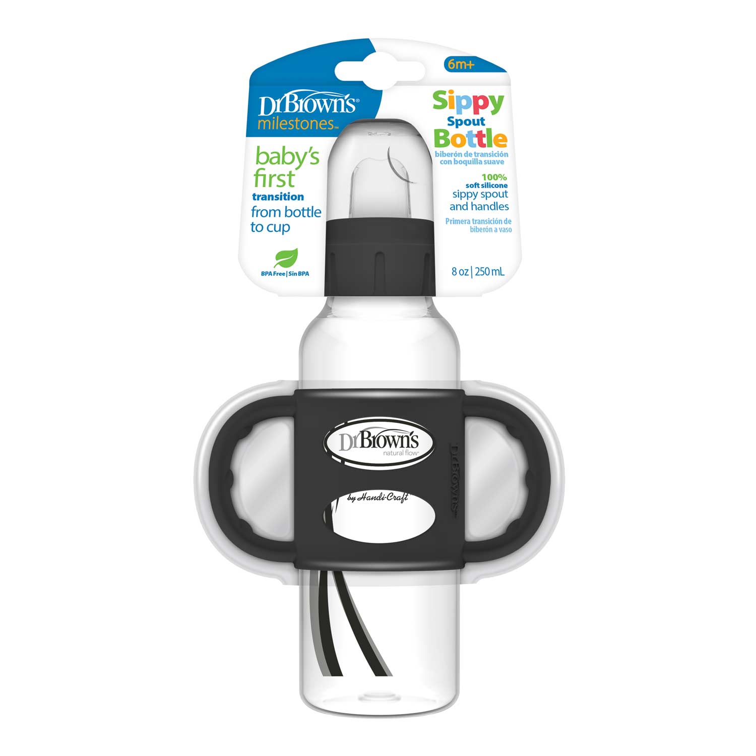 Dr. Brown's Milestones Narrow Sippy Spout Bottle with Silicone Handles. 8 oz/250 mL - Image 2