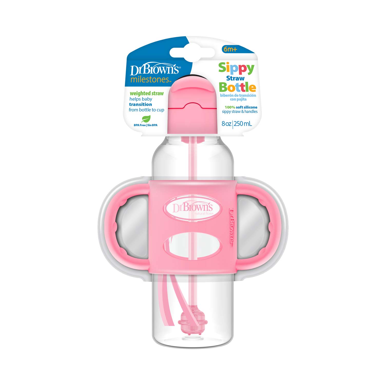 Dr. Brown's Milestones Narrow Sippy Straw Bottle with Silicone Handles. 8 oz/250 mL - Image 2