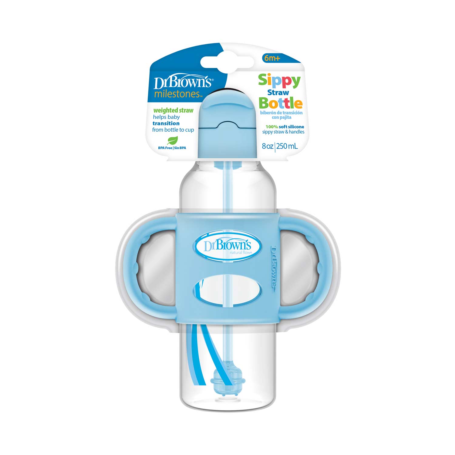 Dr. Brown's Milestones Narrow Sippy Straw Bottle with Silicone Handles. 8 oz/250 mL - Image 2