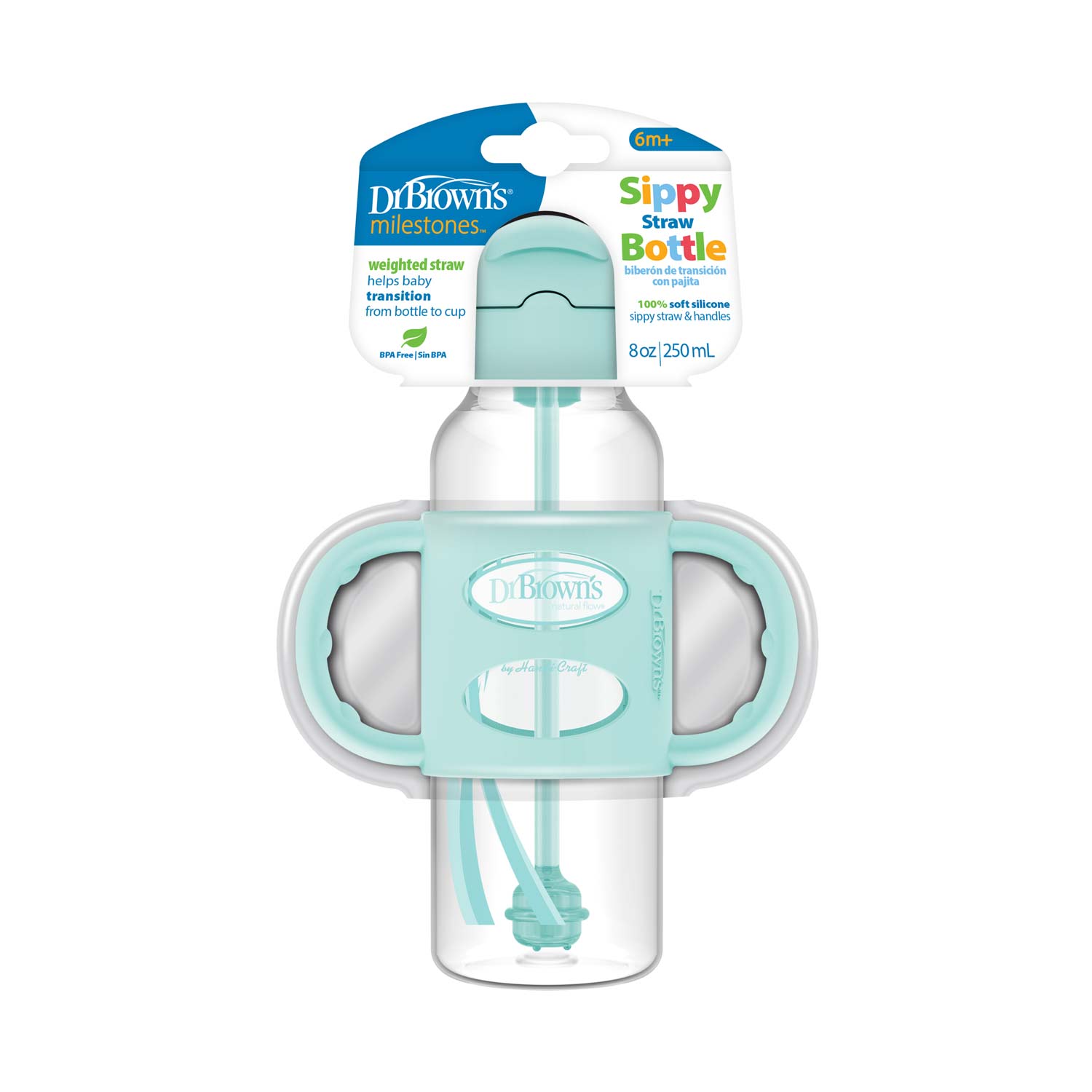 Dr. Brown's Milestones Narrow Sippy Straw Bottle with Silicone Handles. 8 oz/250 mL - Image 2