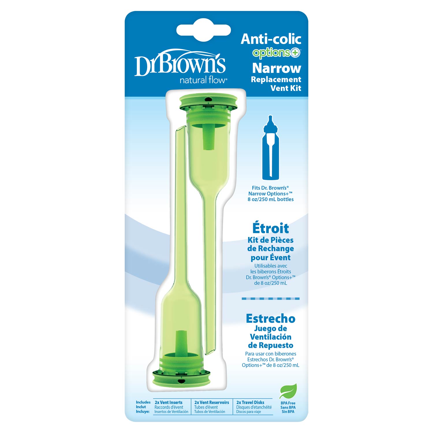 Dr. Brown's Natural Flow Options+ Narrow Baby Bottle Replacement Vent Kit. 8oz. 2-Pack - Image 2