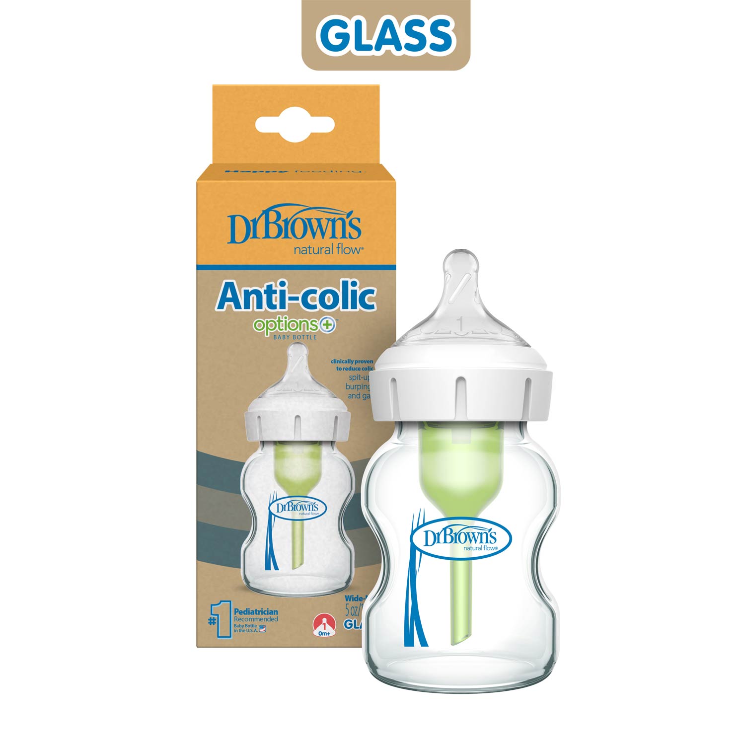 Dr. Brown's Natural Flow Anti-Colic Options+ Wide-Neck Glass Baby Bottle. with Level 1 Slow Flow Nipple - Image 3