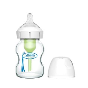 Dr. Brown's Natural Flow Anti-Colic Options+ Wide-Neck Glass Baby Bottle. with Level 1 Slow Flow Nipple