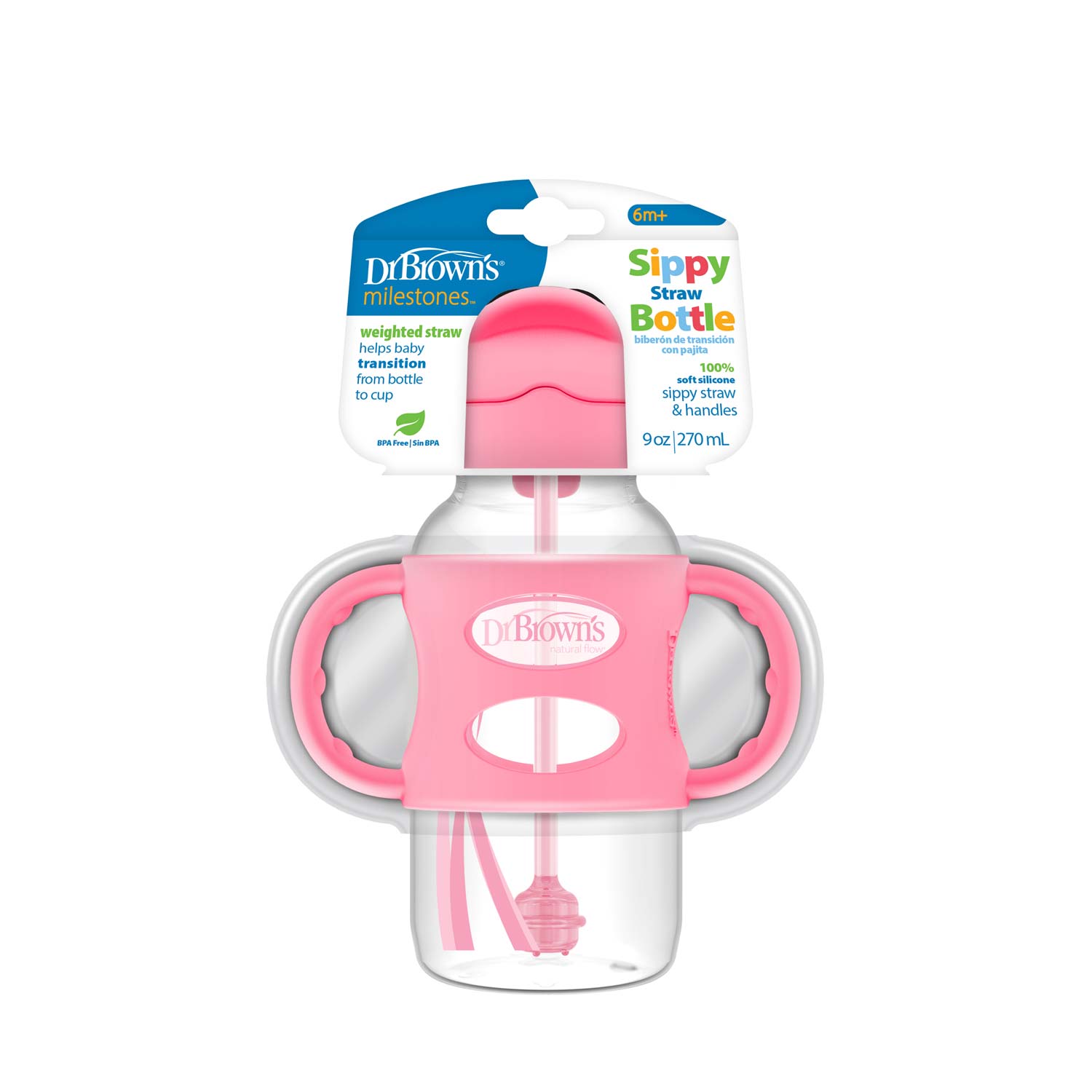 Dr. Brown's Milestones Wide-Neck Sippy Straw Bottle with Silicone Handles. 9 oz/270 mL - Image 2
