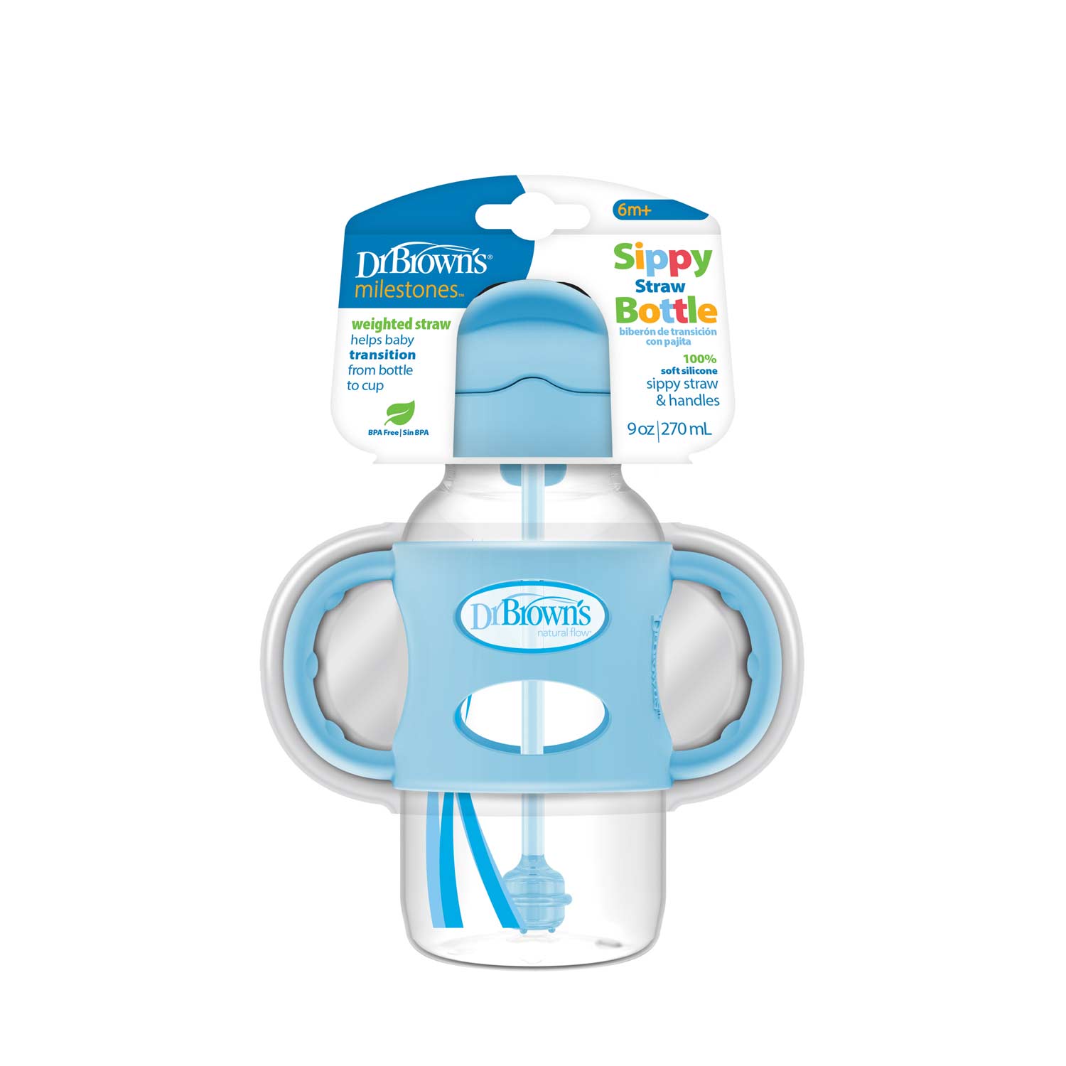 Dr. Brown's Milestones Wide-Neck Sippy Straw Bottle with Silicone Handles. 9 oz/270 mL - Image 2