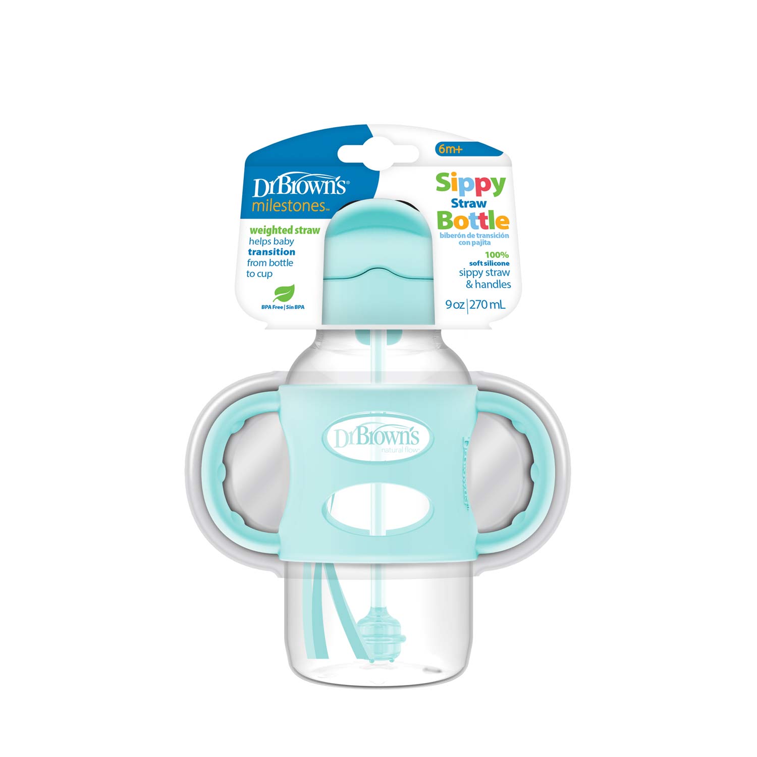 Dr. Brown's Milestones Wide-Neck Sippy Straw Bottle with Silicone Handles. 9 oz/270 mL - Image 2