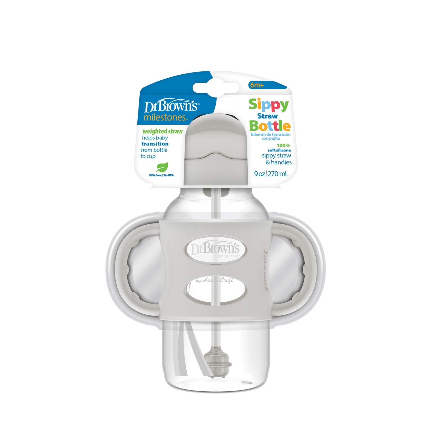 Dr. Brown's Milestones Wide-Neck Sippy Straw Bottle with Silicone Handles. 9 oz/270 mL - Image 2