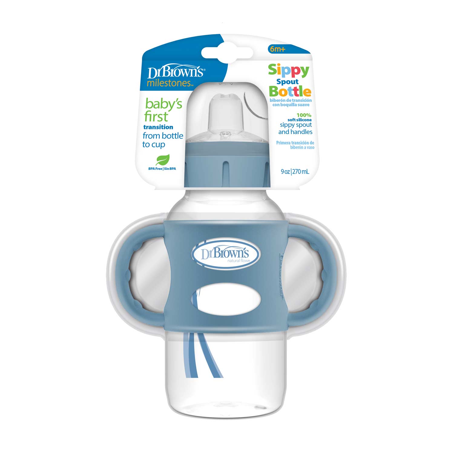 Dr. Brown's Milestones Wide-Neck Sippy Spout Bottle with Silicone Handles. 9 oz/270 mL - Image 2