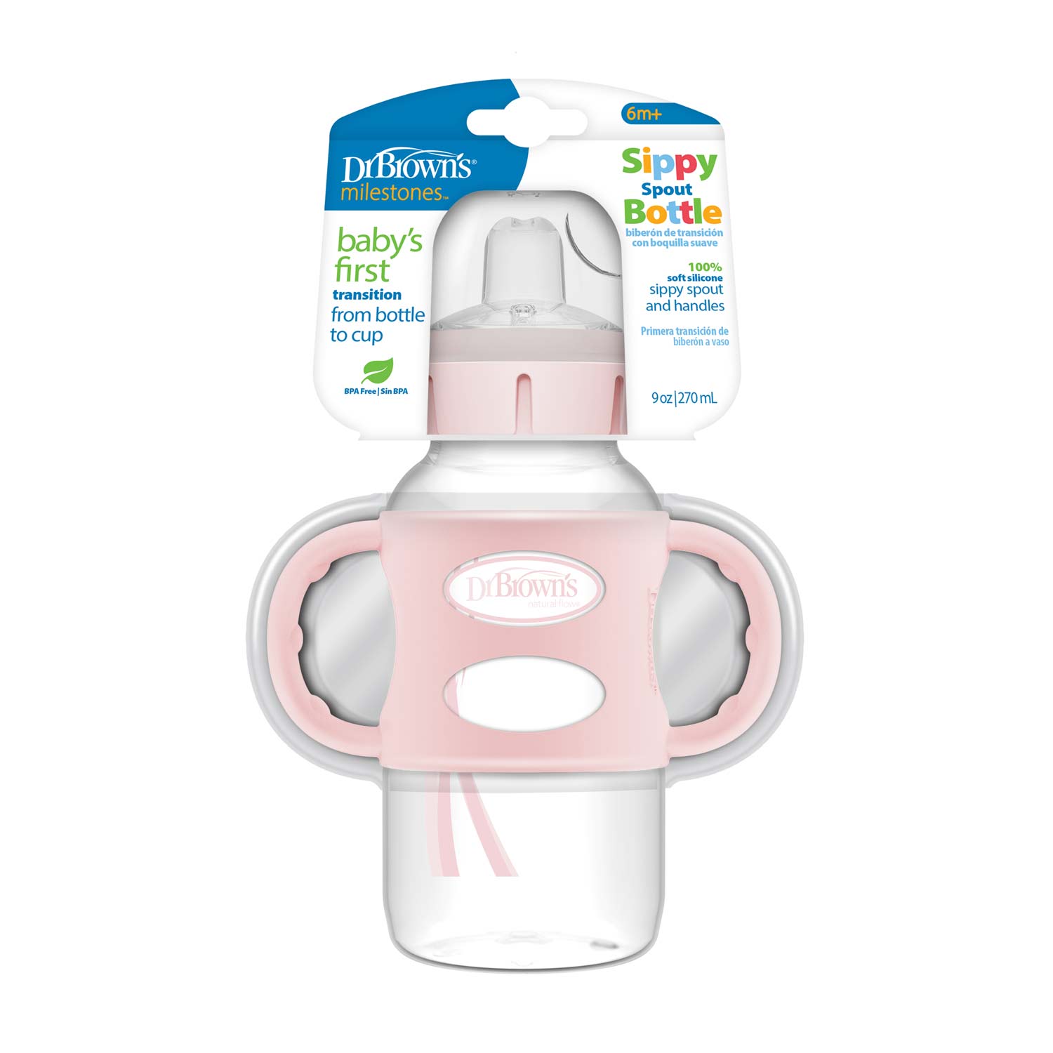 Dr. Brown's Milestones Wide-Neck Sippy Spout Bottle with Silicone Handles. 9 oz/270 mL - Image 2