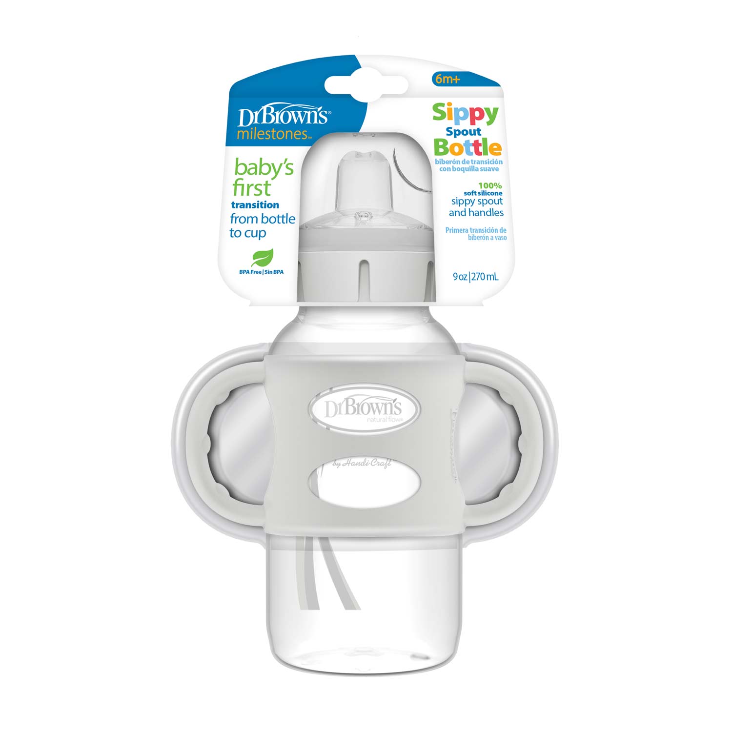 Dr. Brown's Milestones Wide-Neck Sippy Spout Bottle with Silicone Handles. 9 oz/270 mL - Image 2
