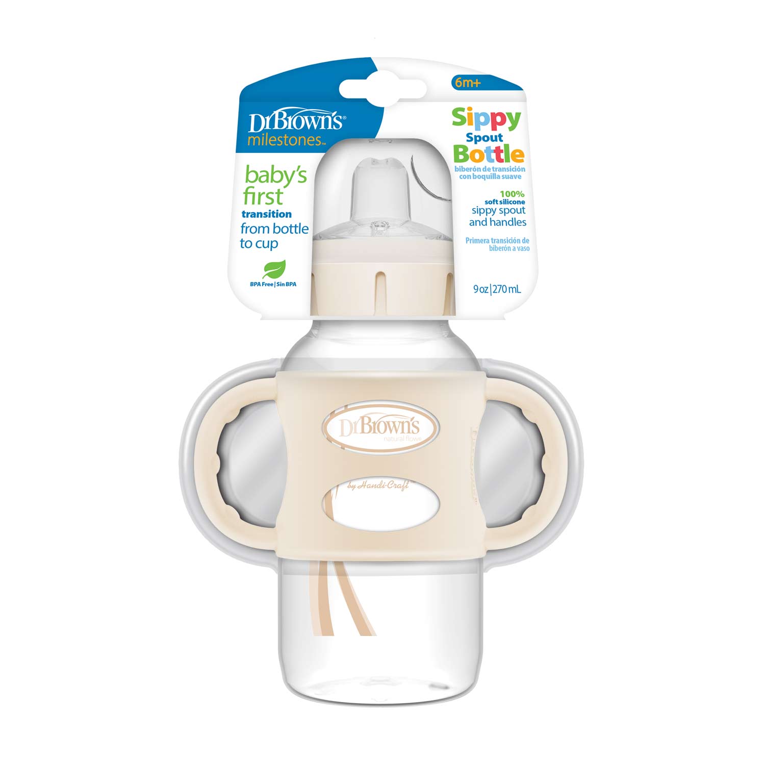 Dr. Brown's Milestones Wide-Neck Sippy Spout Bottle with Silicone Handles. 9 oz/270 mL - Image 2