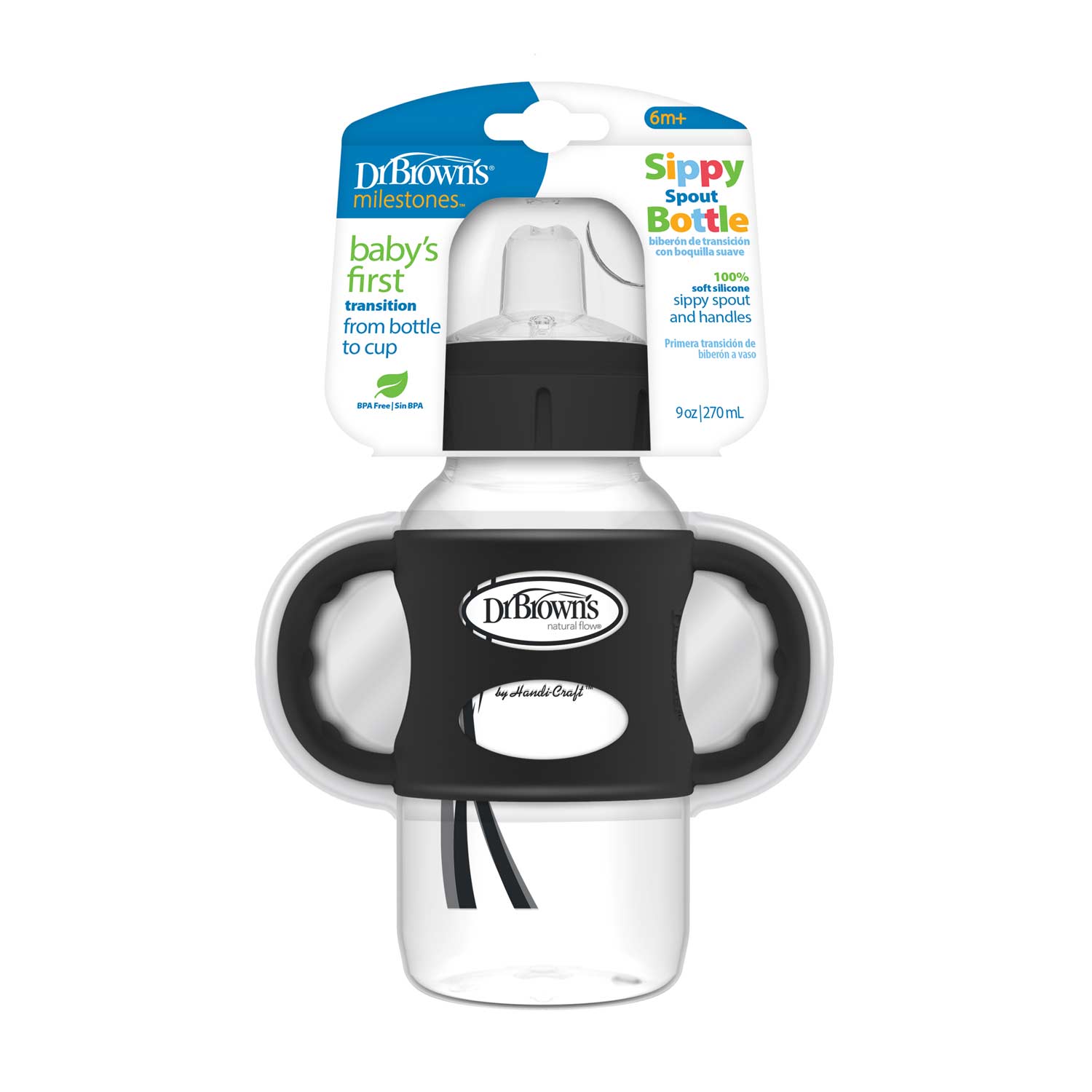 Dr. Brown's Milestones Wide-Neck Sippy Spout Bottle with Silicone Handles. 9 oz/270 mL - Image 2