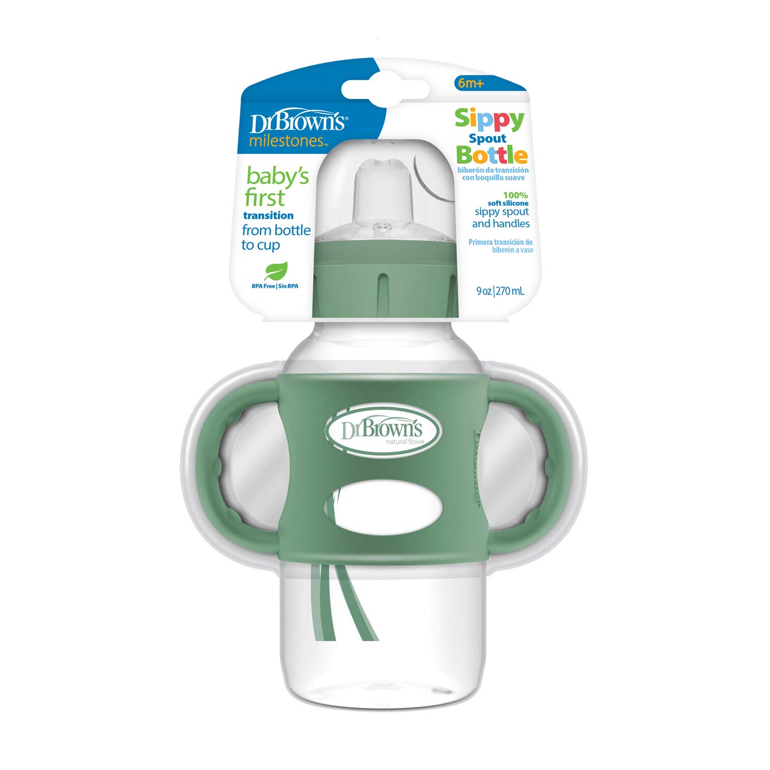 Dr. Brown's Milestones Wide-Neck Sippy Spout Bottle with Silicone Handles. 9 oz/270 mL - Image 2