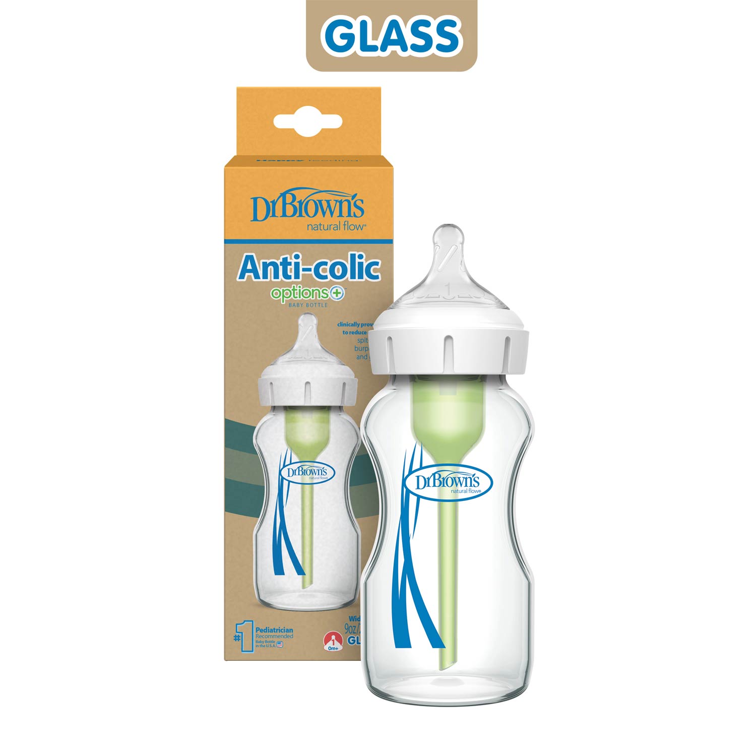 Dr. Brown's Natural Flow Anti-Colic Options+ Wide-Neck Glass Baby Bottle. with Level 1 Slow Flow Nipple - Image 3
