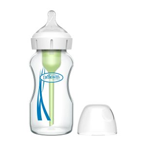 Dr. Brown's Natural Flow Anti-Colic Options+ Wide-Neck Glass Baby Bottle. with Level 1 Slow Flow Nipple