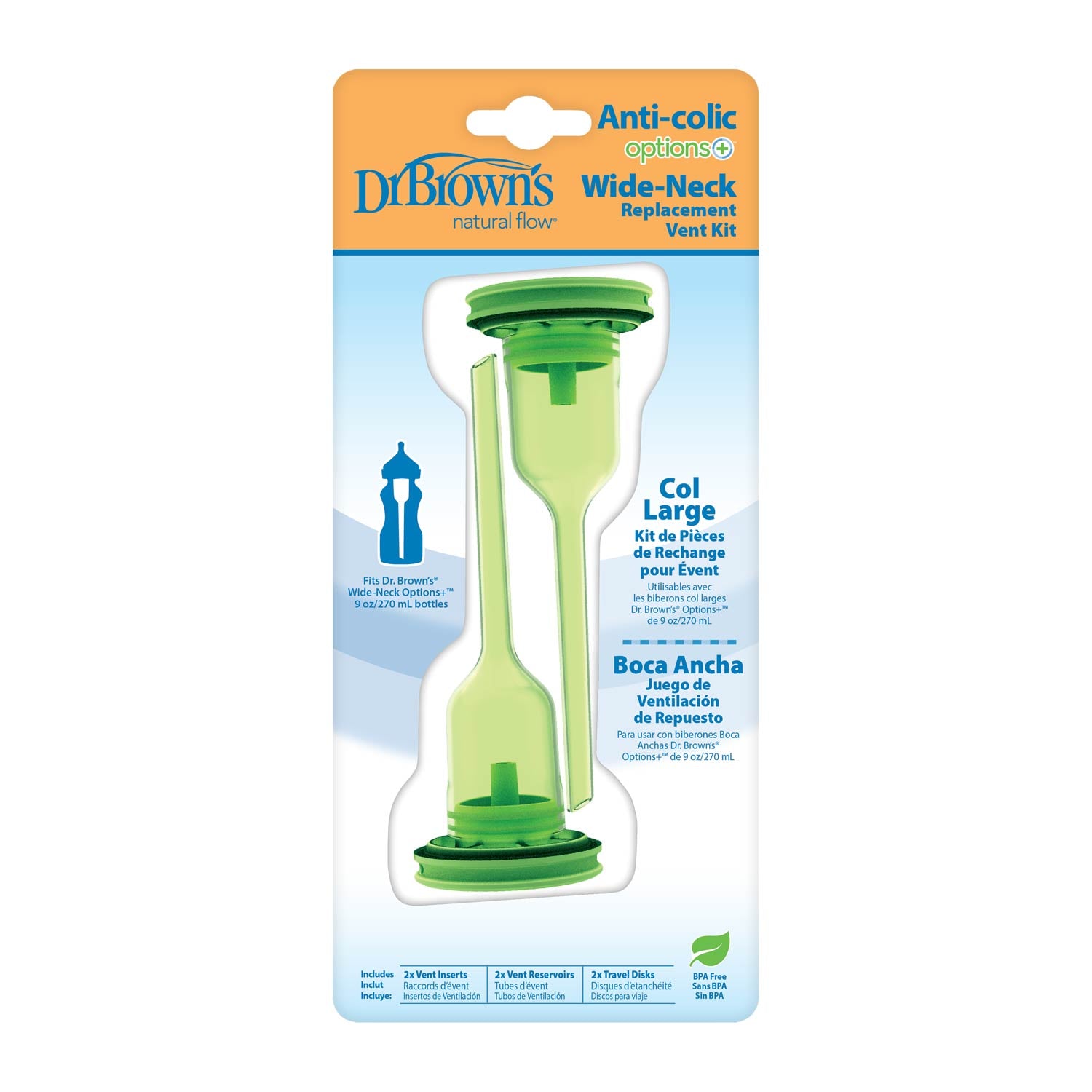 Dr. Brown's Natural Flow Options+ Wide-Neck Baby Bottle Replacement Vent Kit. 9oz. 2-Pack - Image 2