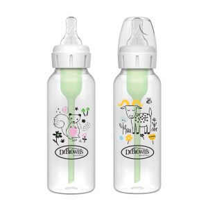 Dr. Brown's Natural Flow Anti-Colic Options+ Narrow Baby Bottle. with Level 1 Slow Flow Nipple. 2-Pack