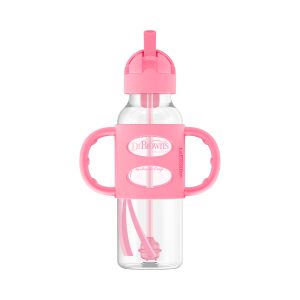 Dr. Brown's Milestones Narrow Sippy Straw Bottle with Silicone Handles. 8 oz/250 mL