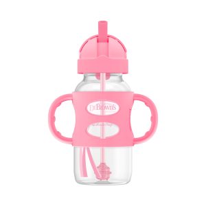 Dr. Brown's Milestones Wide-Neck Sippy Straw Bottle with Silicone Handles. 9 oz/270 mL