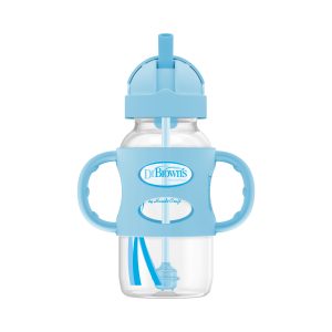 Dr. Brown's Milestones Wide-Neck Sippy Straw Bottle with Silicone Handles. 9 oz/270 mL