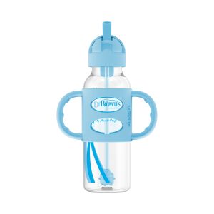 Dr. Brown's Milestones Narrow Sippy Straw Bottle with Silicone Handles. 8 oz/250 mL